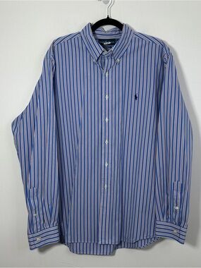 Ralph Lauren Men’s XXL Custom Fit Striped Button Down Shirt Blue Pink White